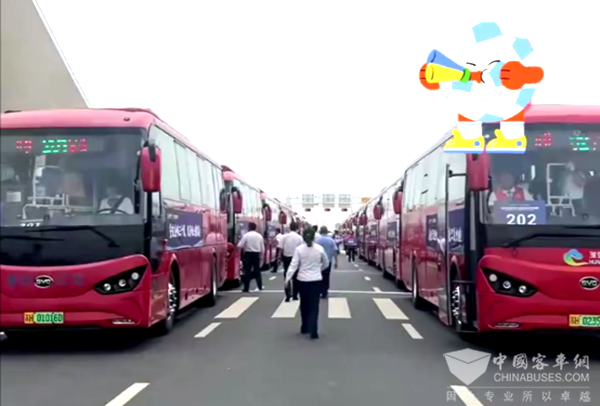 蘇超“南京隊”抵達淮安 45臺比亞迪大巴接駁牌面拉滿！